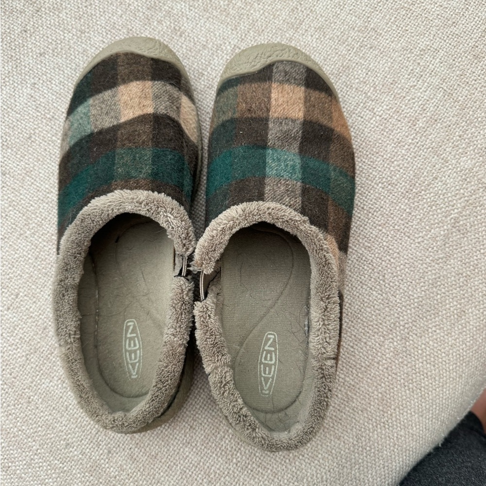 Keen Plaid Mules in Green and Brown